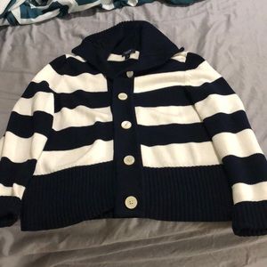 Navy blue stripe sweater.